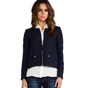 Marc Jacobs Cacey Tweed Work Jacket Zipper Front Black Navy Gold Size 4 Like New